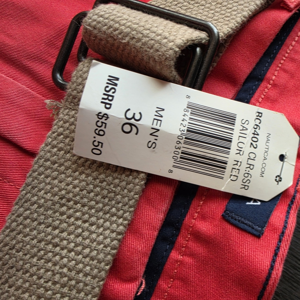 Nautica Men's Sailor Red Shorts with Tan Belt